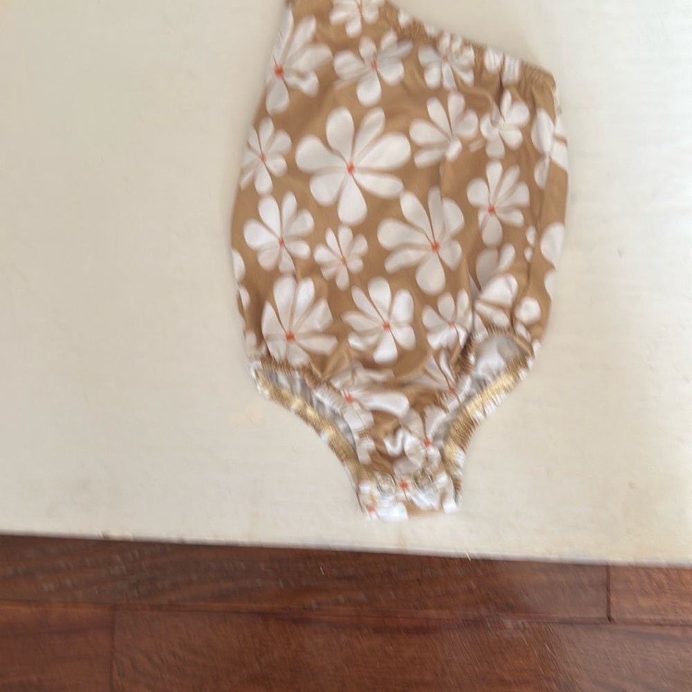 Tan and White Floral Diaper Cover with Tropical Design